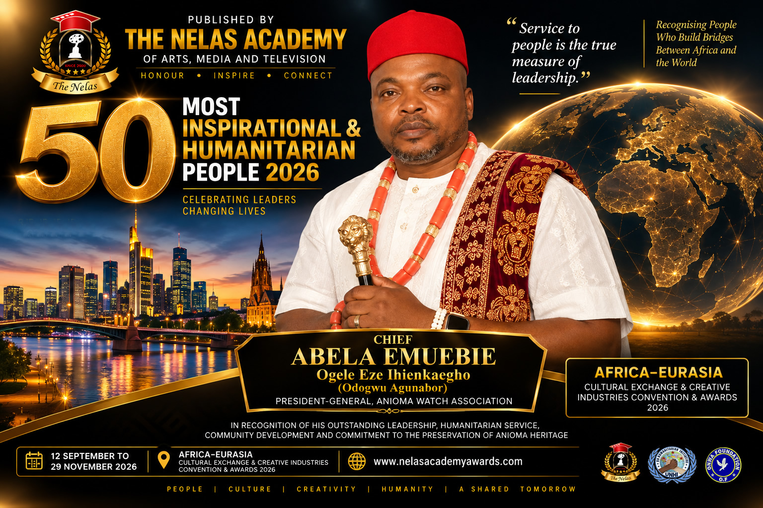 THE NELAS ACADEMY CONGRATULATES CHIEF ABELA EMUEBIE OGELE EZE IHIENKAEGHO (ODOGWU AGUNABOR) ON HIS NOMINATION FOR THE NELAS ACADEMY AWARDS 2026 AND INCLUSION AMONG THE “50 MOST INSPIRATIONAL & HUMANITARIAN PEOPLE 2026”