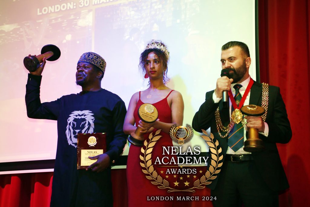 Amb. Frank Ikegwuonu (President of Nelas Academy), Miss Pride of Africa UK, and the Mayor of London Borough of Lambeth..